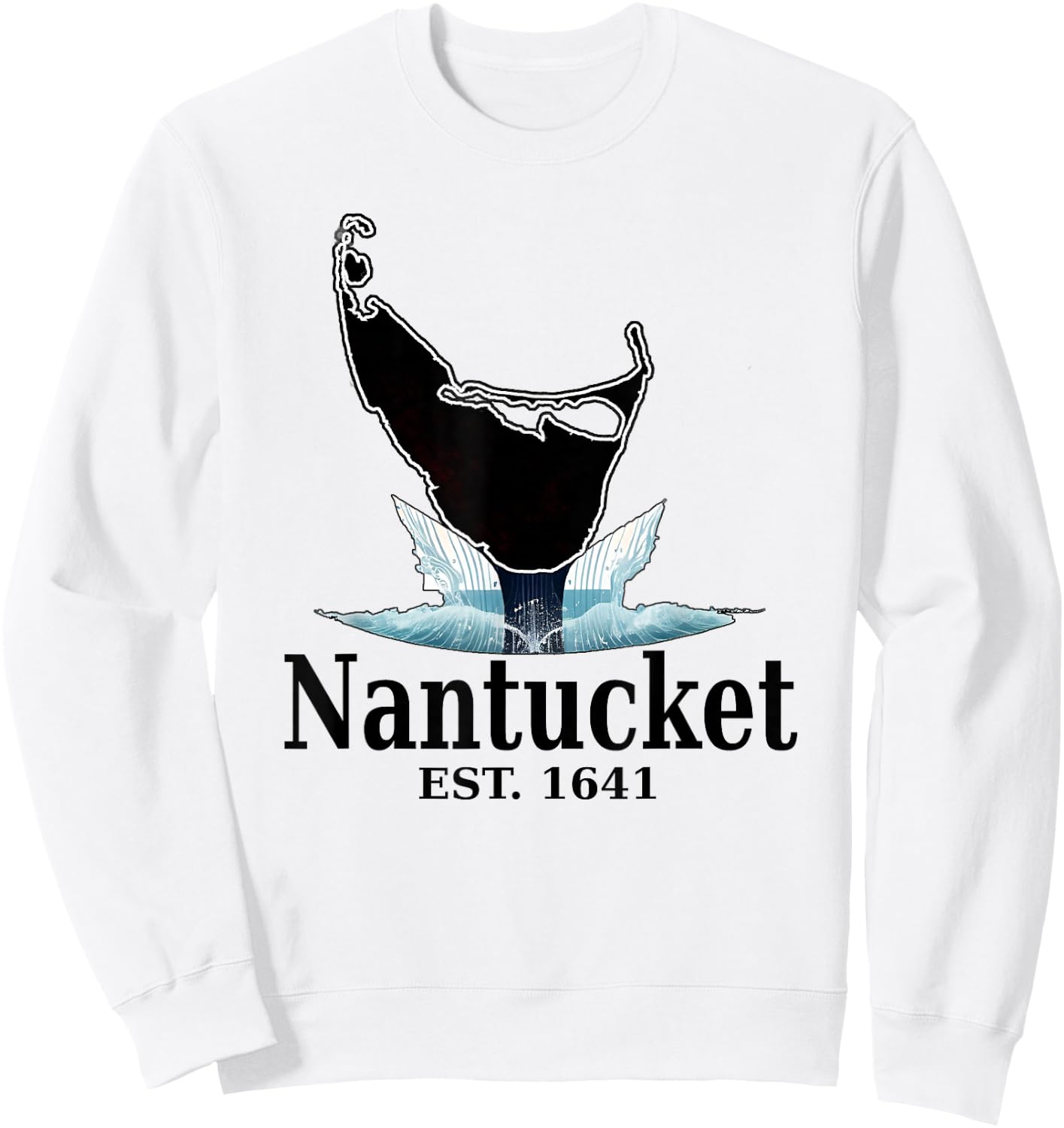 Nantucket Island MA Whale Tail Map Sweatshirt - Sweatshirt | White