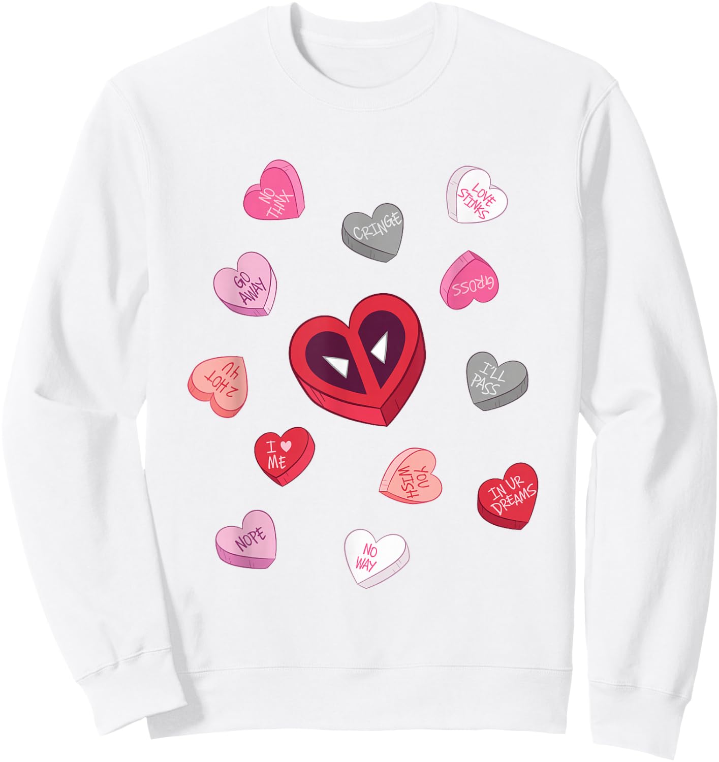 Marvel Deadpool Valentine's Day Heart Candies Chest Logo Sweatshirt - Sweatshirt | White