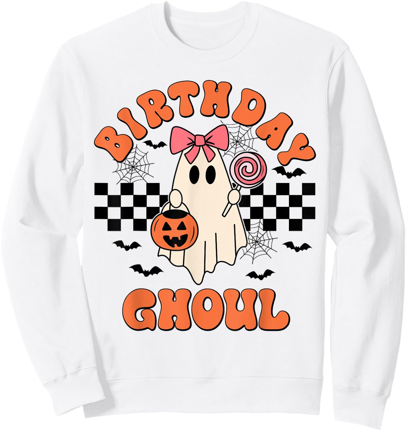 Birthday Ghoul Spooky Season Groovy Halloween Girls Kids Sweatshirt - Sweatshirt | White