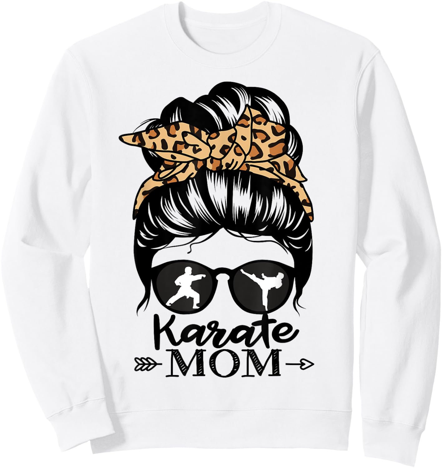 Karate Mom Messy Bun Hair Funny Karate Fighter Mom Sweatshirt - Sweatshirt | White