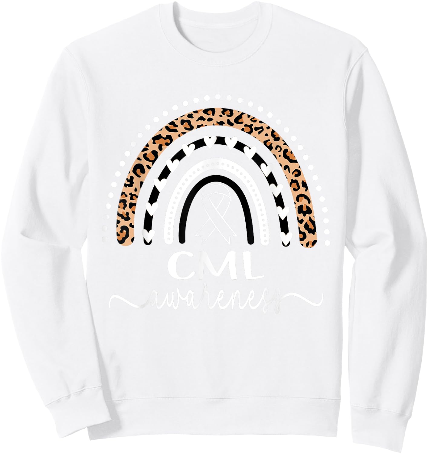 Leukemia CML Awareness Wear Orange Leopard Rainbow Sweatshirt - Sweatshirt | White