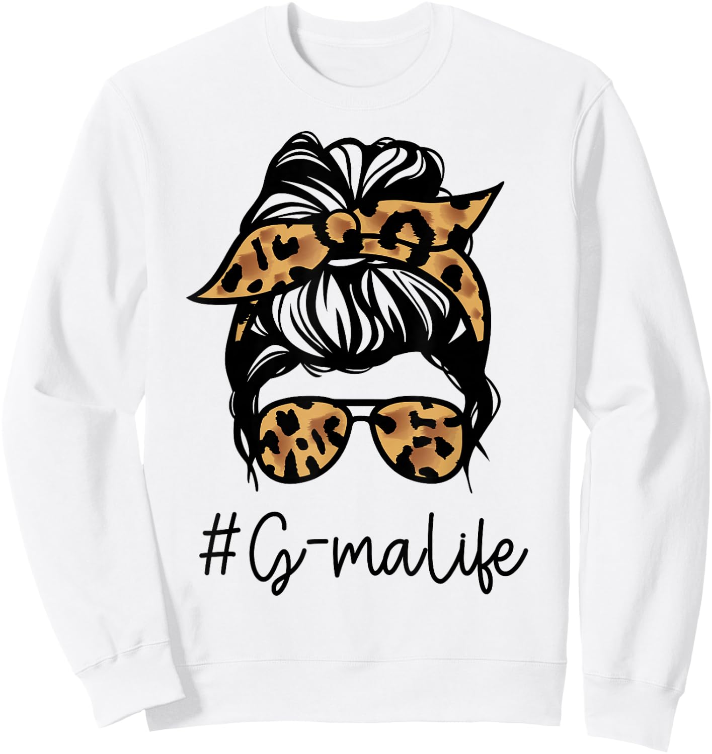 G-MA Leopard Messy Bun Mother's Day for Grandmothers Sweatshirt - Sweatshirt | White