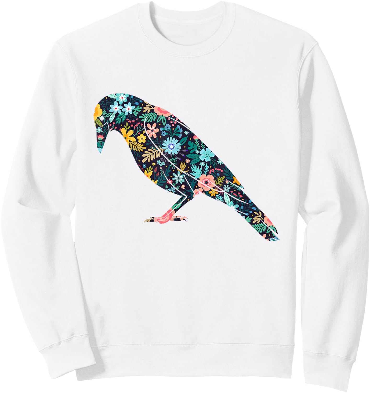 Floral Crow Silhouette Girls Graphic Raven Sweatshirt - Sweatshirt | White