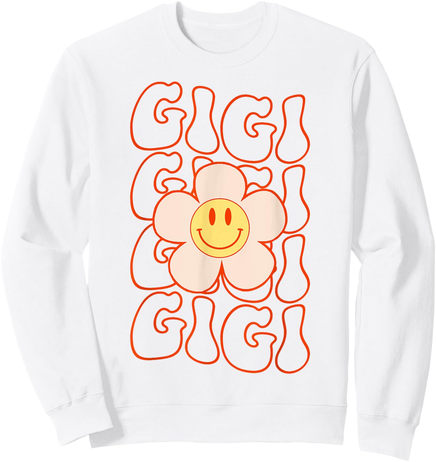 Retro Groovy Gigi Happy Face Smile Cute Daisy Flower Grandma Sweatshirt - Sweatshirt | White