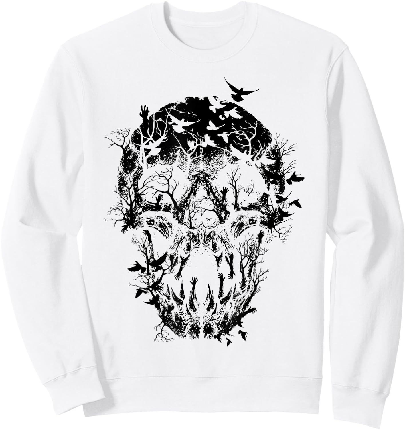 Gothic Birds Skull Skeleton Spooky Halloween Costume Sweatshirt - Sweatshirt | White