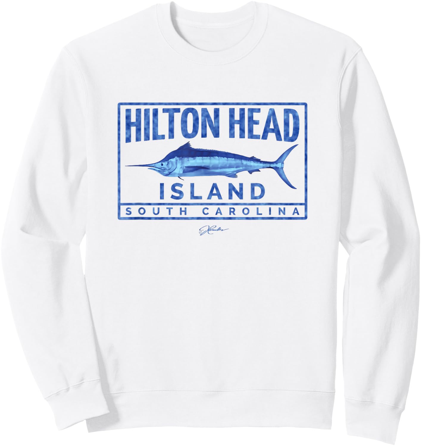 JCombs: Hilton Head Island, SC, Blue Marlin Sweatshirt - Sweatshirt | White