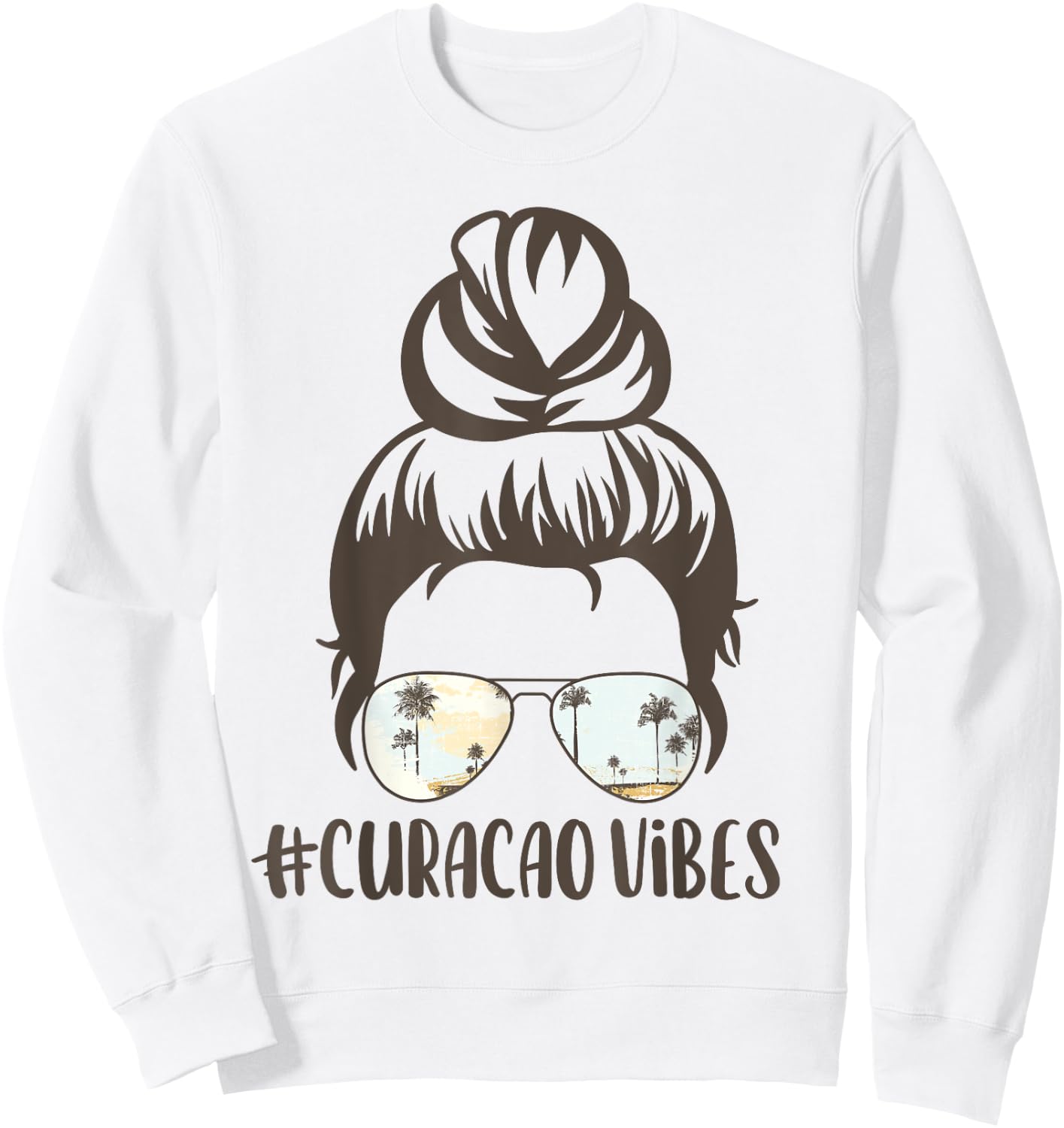 Curacao Tropical Island Vibes Messy Bun Palm Tree Sunset Sweatshirt - Sweatshirt | White