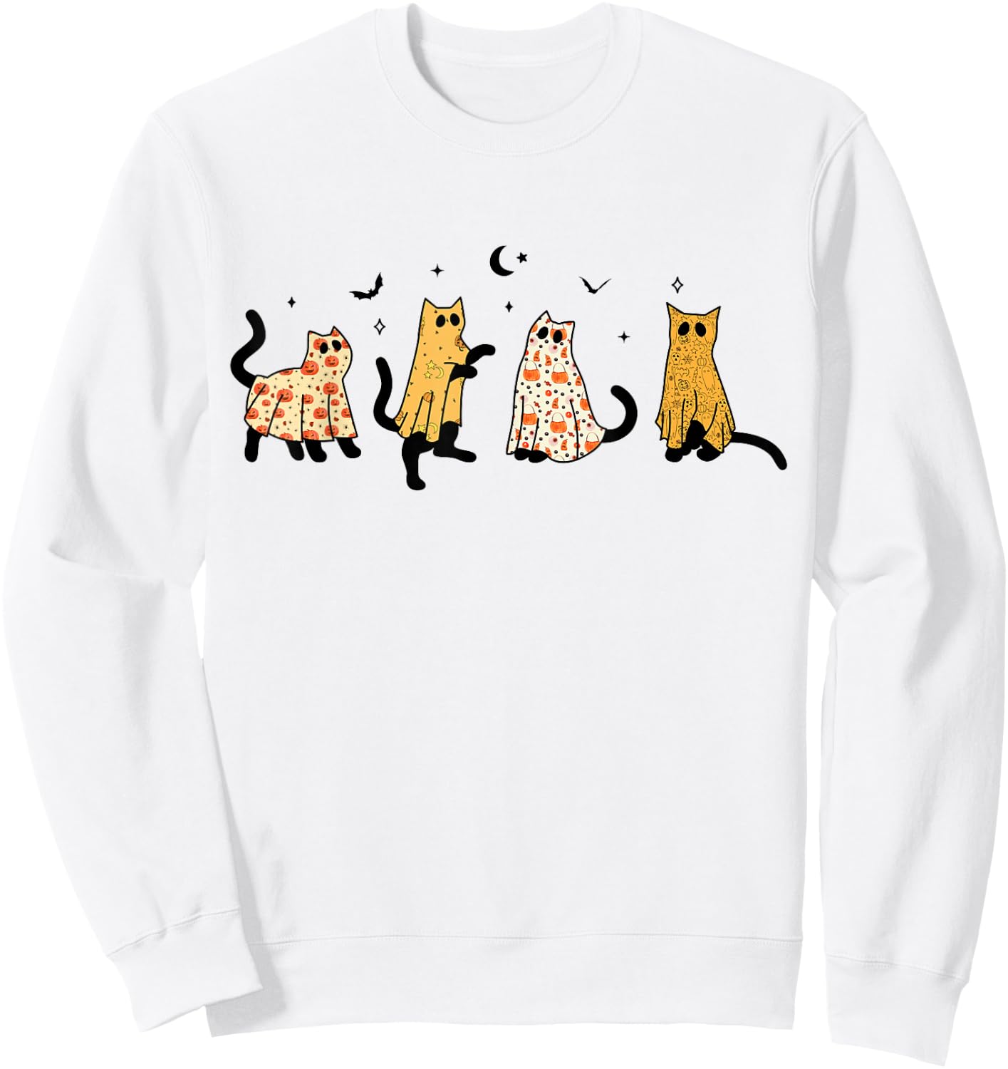 Funny Black Cats Ghost Halloween Pattern Cat Lovers Costume Sweatshirt - Sweatshirt | White