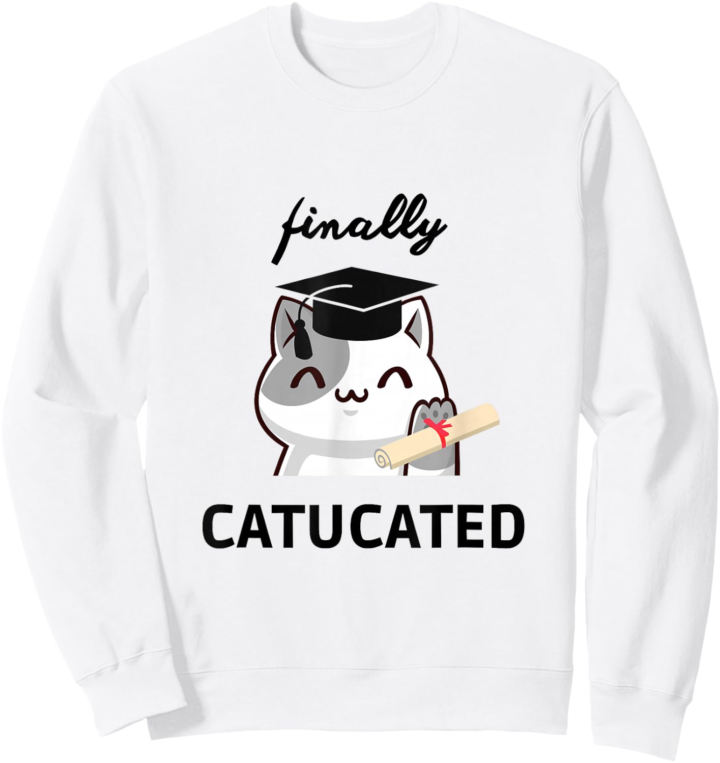 Catucated süße Kawaii Katze Bachelor Hut Studium Abschluss Sweatshirt - Sweatshirt | White