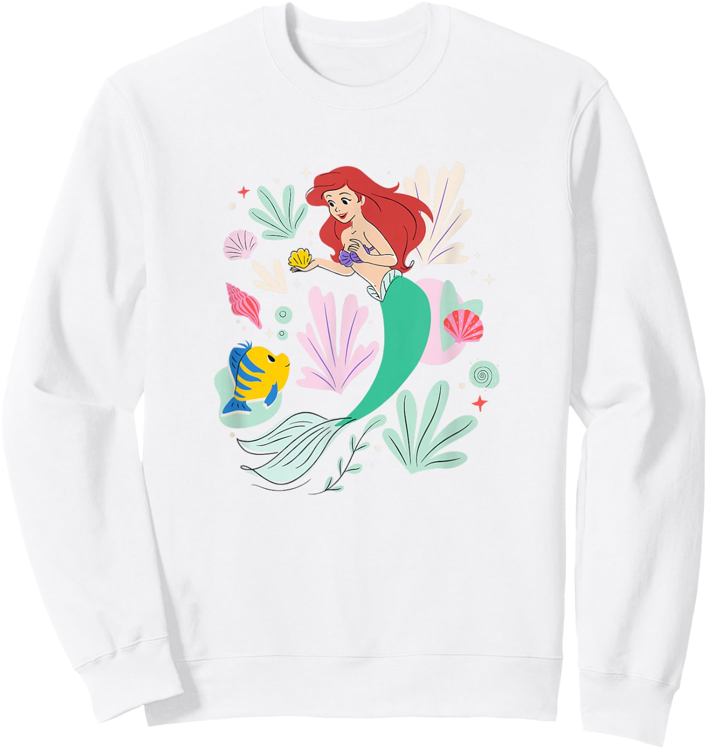 Disney The Little Mermaid Ariel & Flounder Undersea Sketch Sweatshirt - Sweatshirt | White