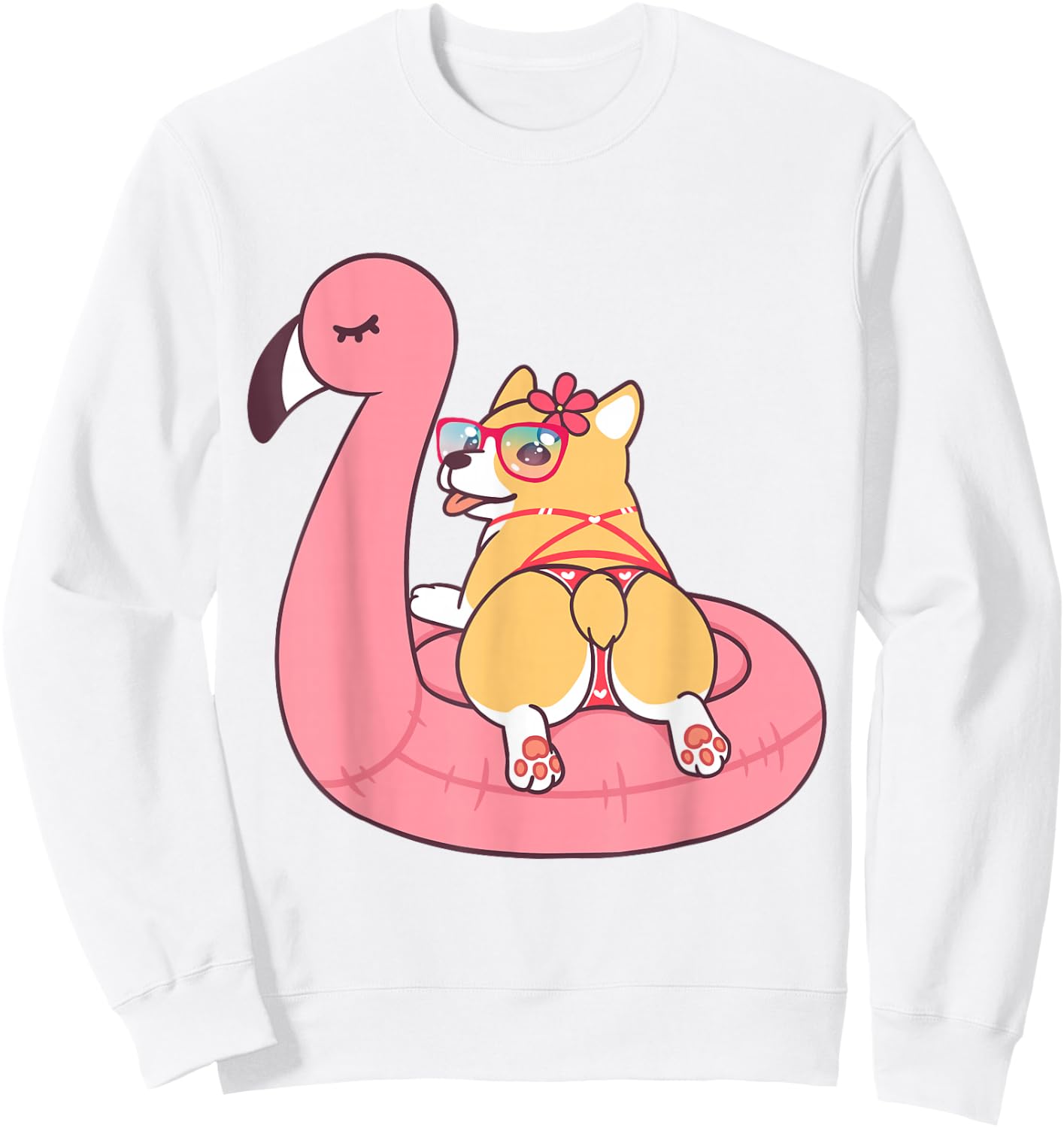 Corgi Butt Dog Bikini Pink Flamingo Float Funny Gift T Shirt Sweatshirt - Sweatshirt | White