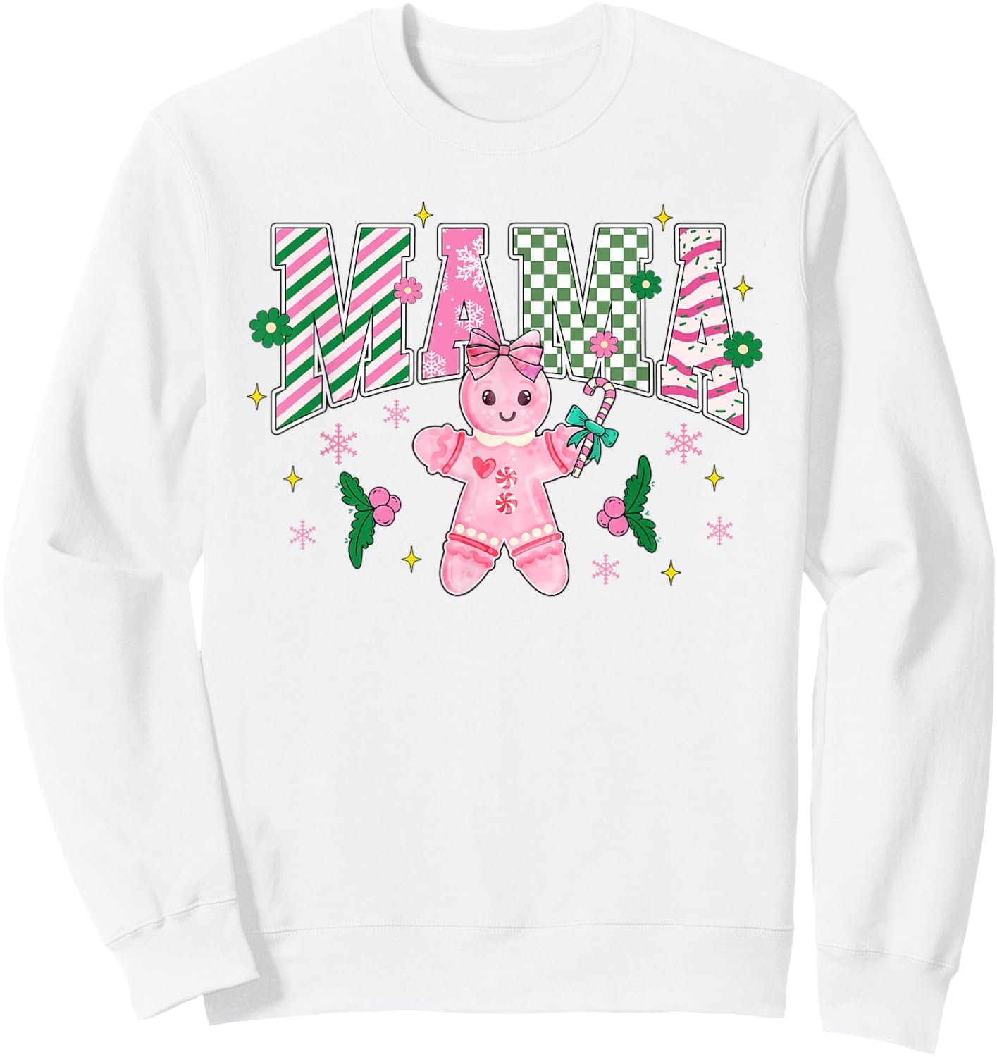 Women Girly Pink Christmas Mama Gingerbread Coquette Sweatshirt - Sweatshirt | White
