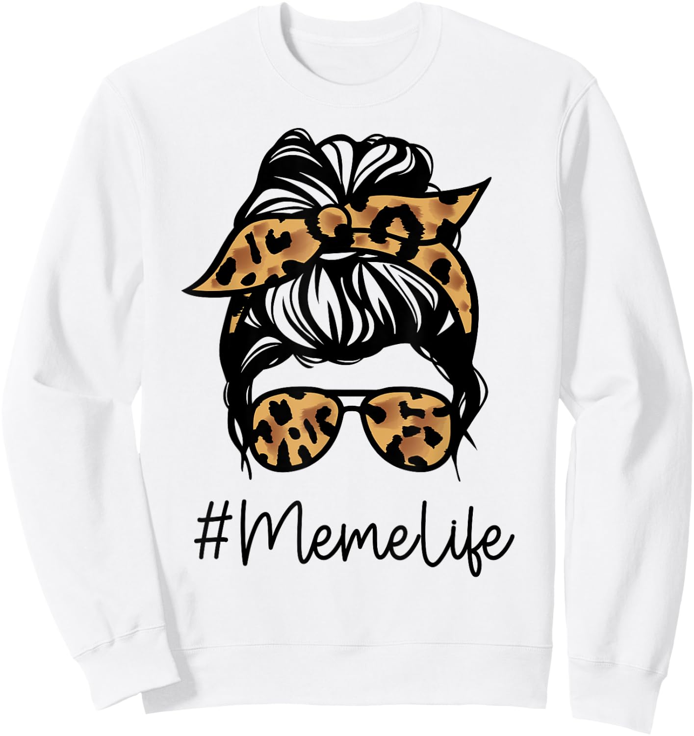 MEME Leopard Messy Bun Mother's Day for Grandmothers Sweatshirt - Sweatshirt | White