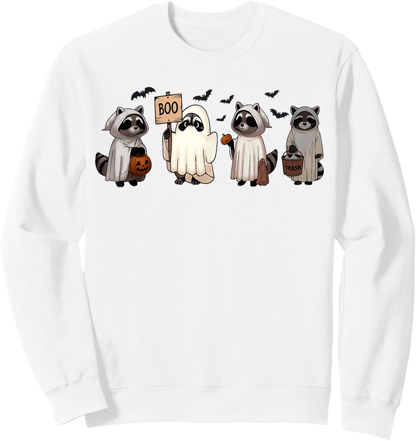 Cute Ghost Raccoon Halloween Funny Raccoon Spooky Season Sweatshirt - Sweatshirt | White