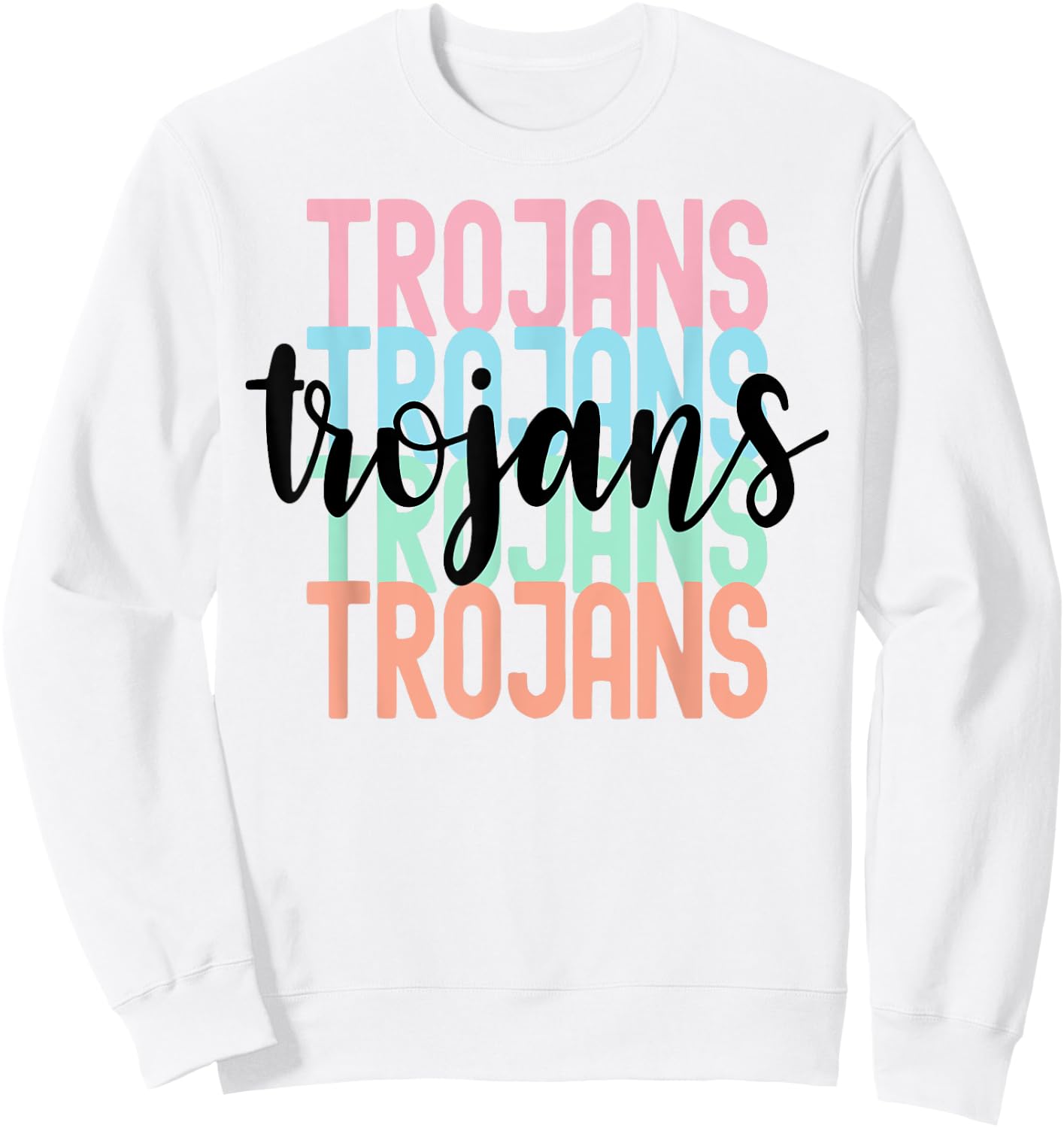 Trojans Team Mascot School Spirit Game Night Sweatshirt - Sweatshirt | White