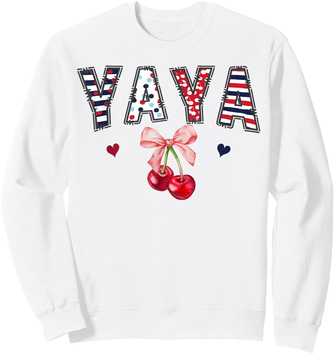 Yaya Pink Coquette Bow Cherry Birthday Girl Matching Sweatshirt - Sweatshirt | White