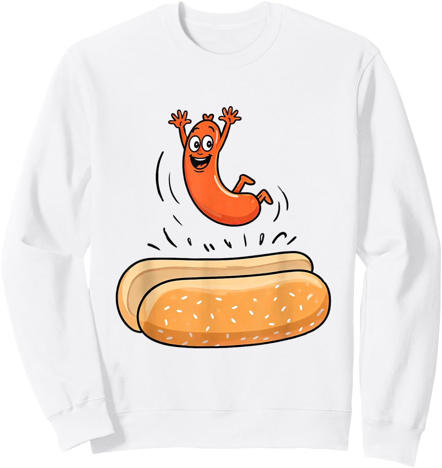 Funny Hotdog Jumping Into Bun Summer BBQ Sausage High-Dive Sweatshirt - Sweatshirt | White