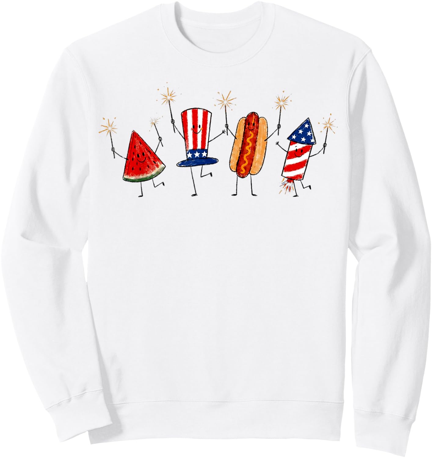 4th of July Cute Watermelon Hot Dog Firework Sweatshirt - Sweatshirt | White