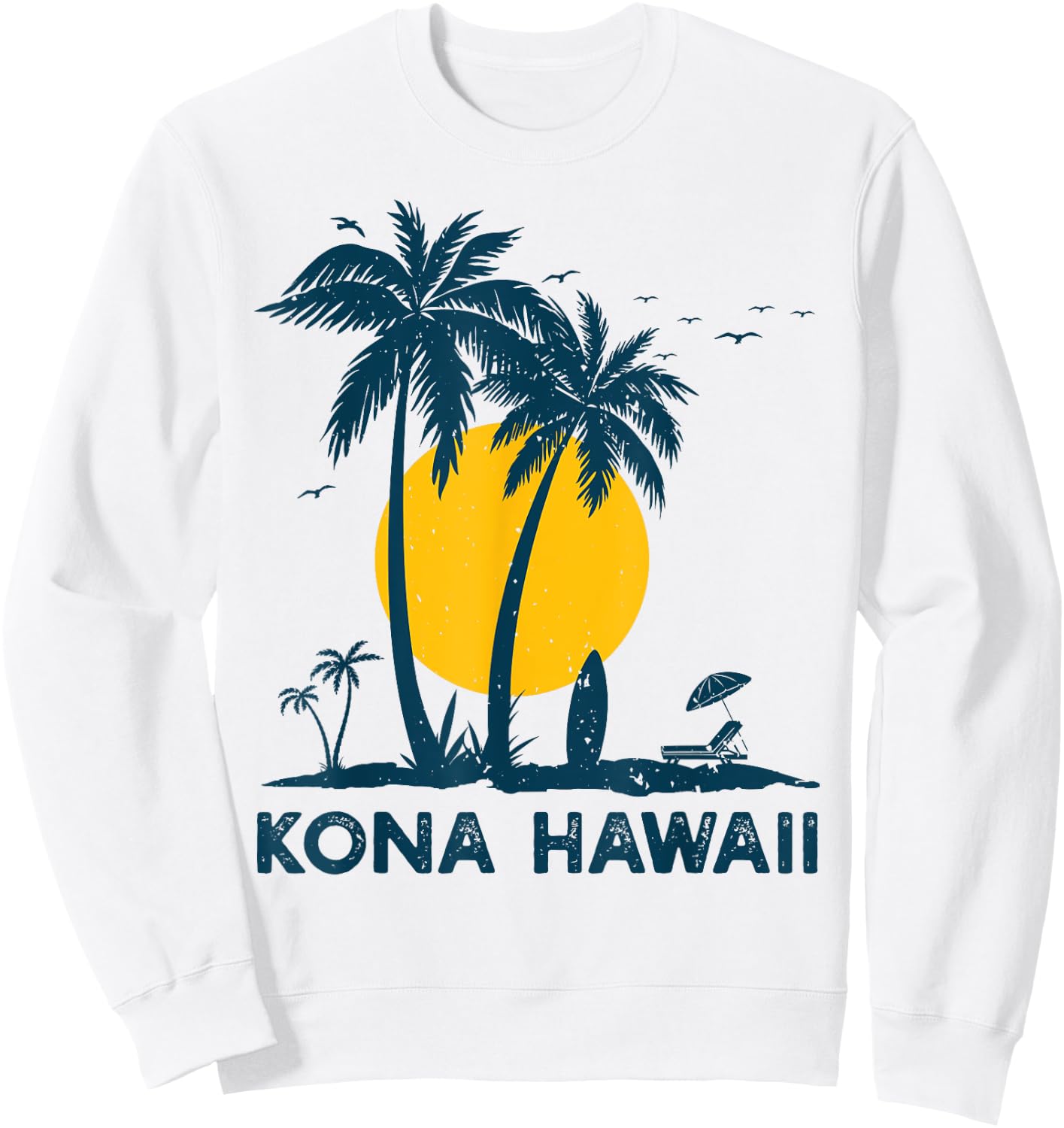 Kona Hawaii Palm Trees Surf Retro Hawaiian Sweatshirt - Sweatshirt | White
