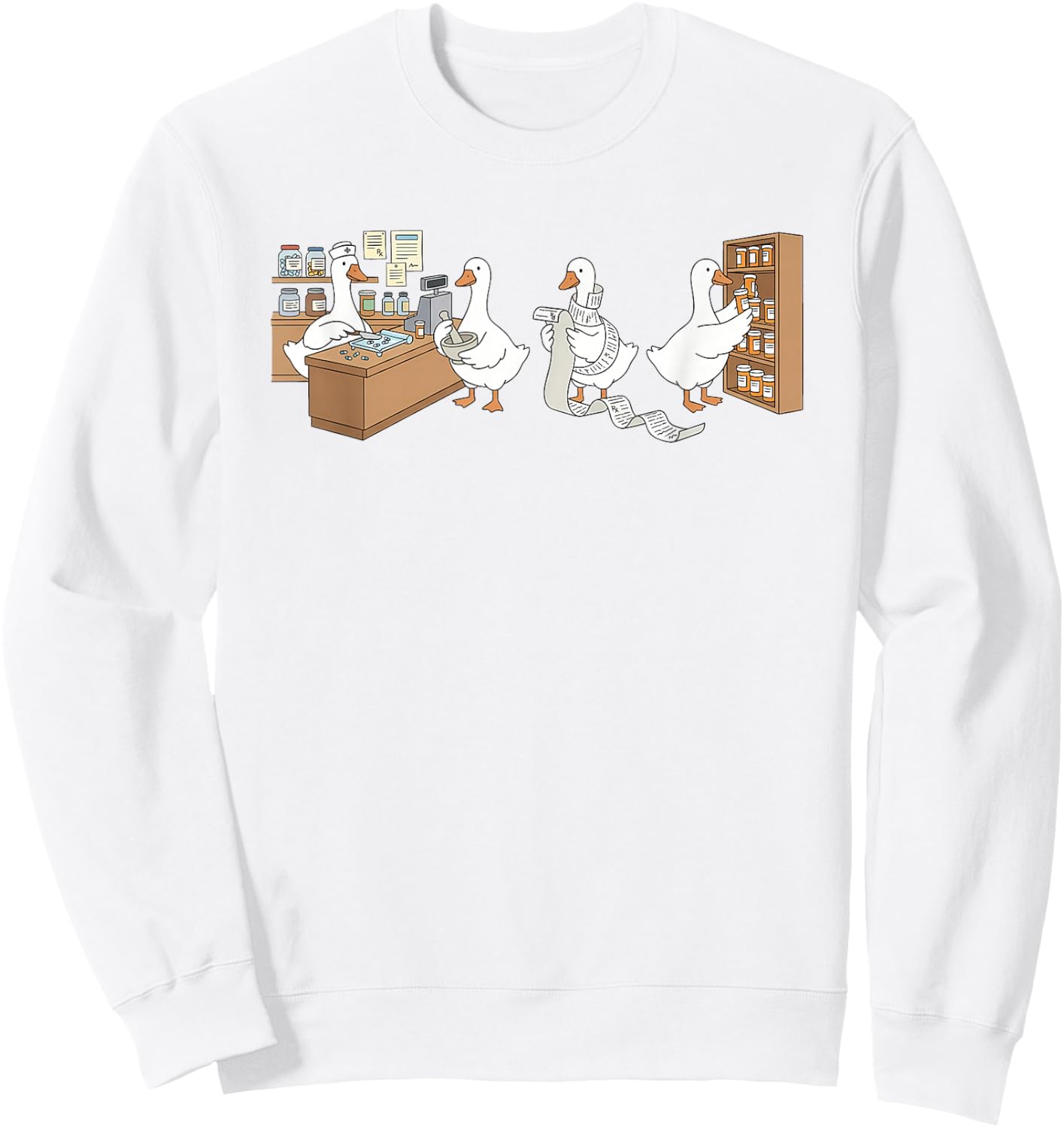 Women Funny Goose Pharmacy Pharmacist Animal Lover Sweatshirt - Sweatshirt | White