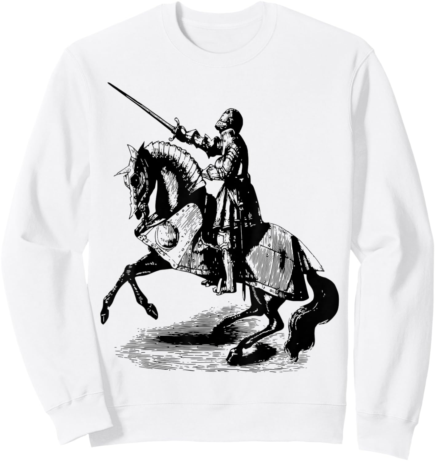 Knight In Suit of Armor Horse Sword Helmet Medieval Sweatshirt - Sweatshirt | White