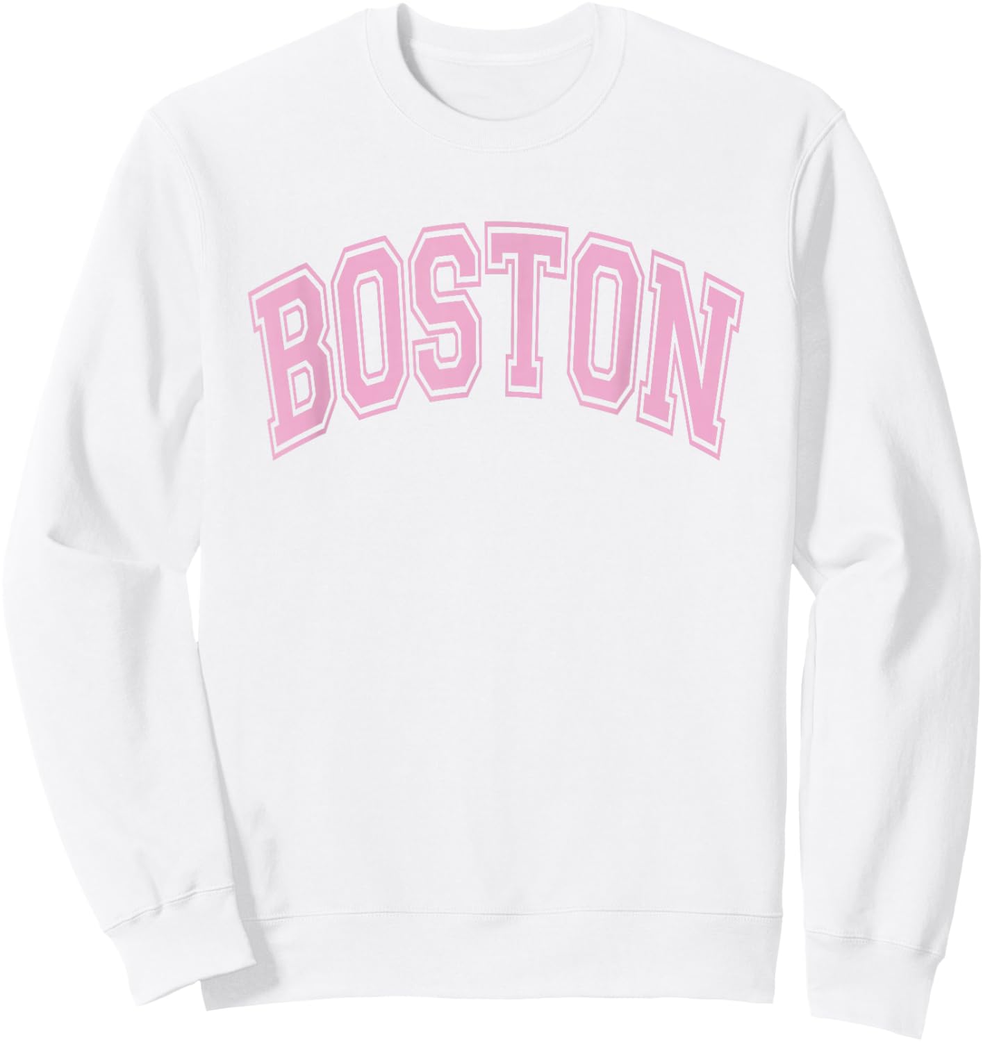 Boston Arched Style White with Pink Text Sweatshirt - Sweatshirt | White
