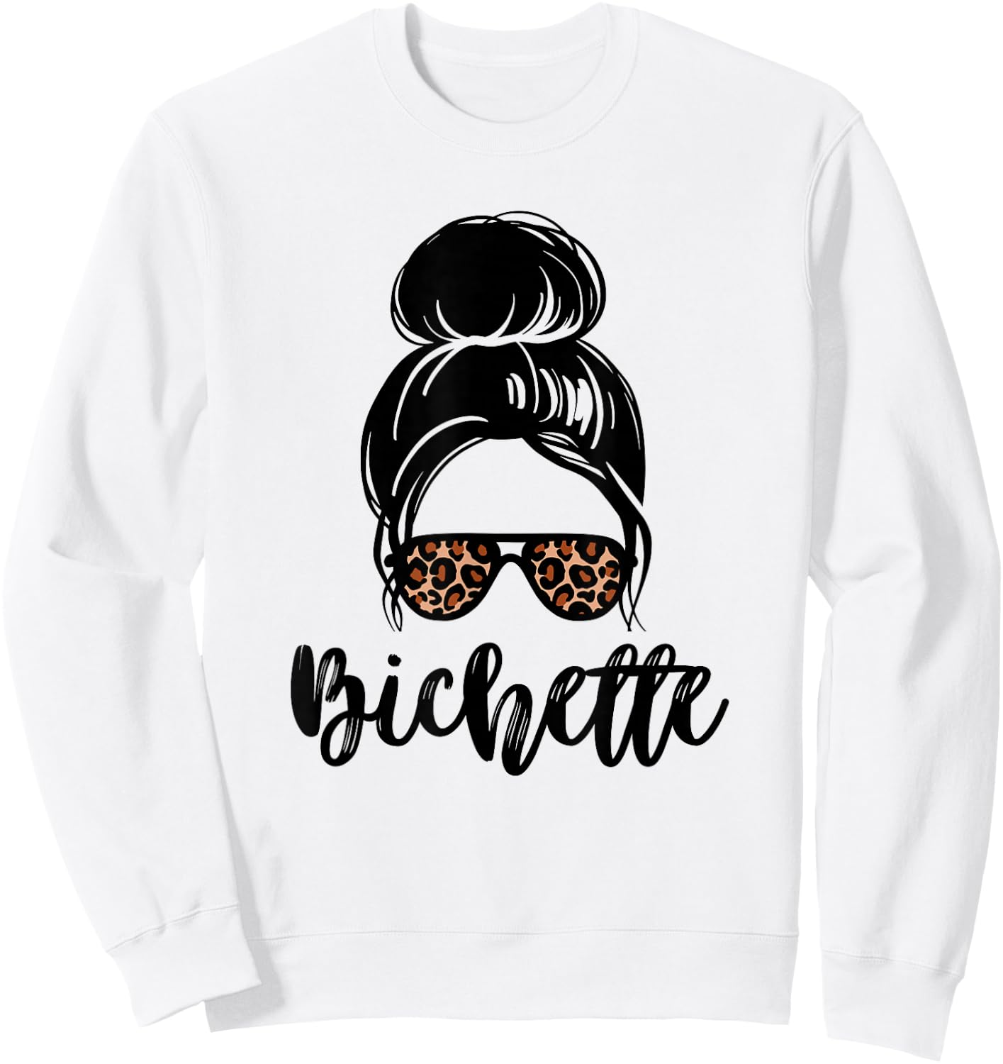 Bichette nickname messy bun leopard gift girl woman couple , white, S Sweatshirt - Sweatshirt | White
