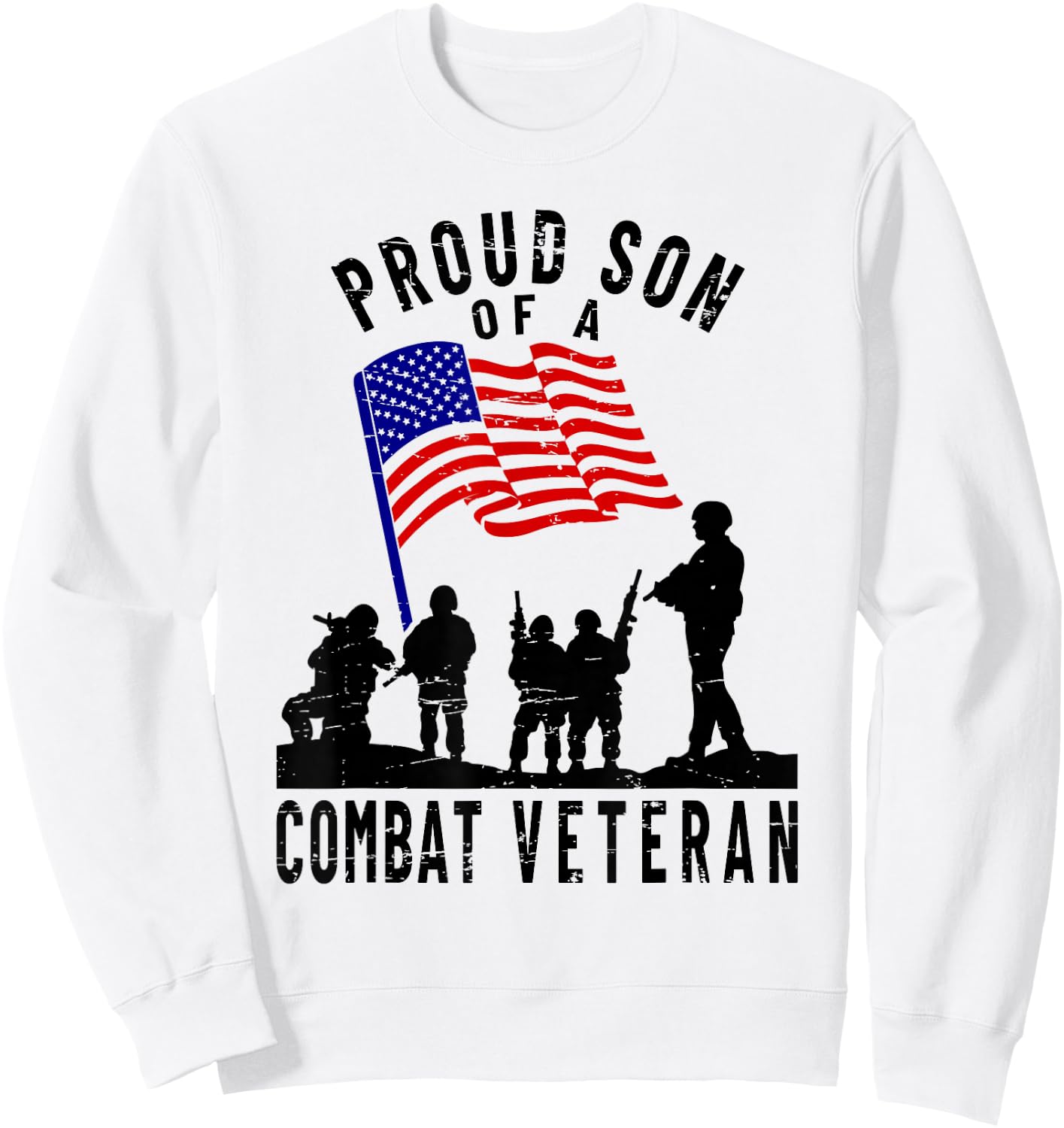 Proud Son of a Combat Veteran Retro US Flag Military Family Sweatshirt - Sweatshirt | White