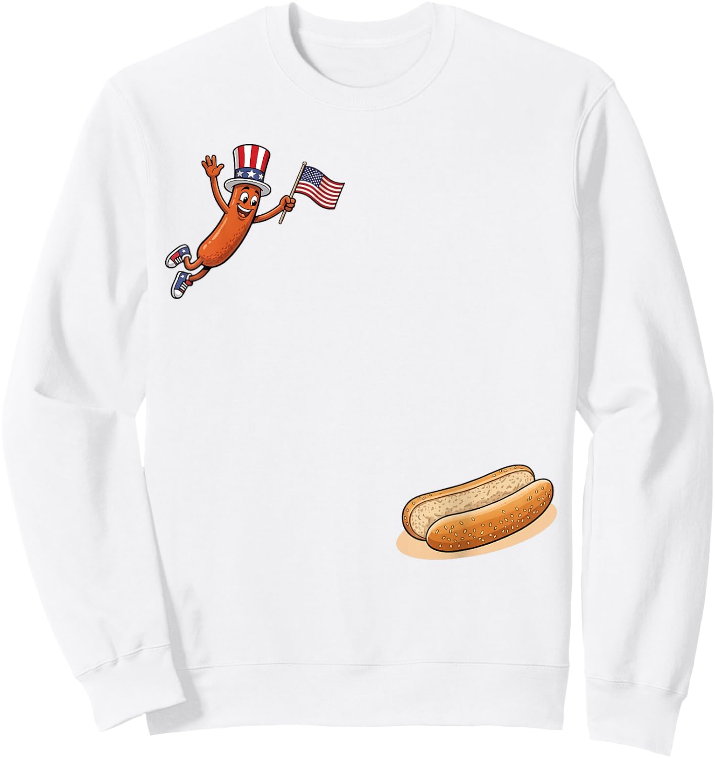 Hotdog Freedom Dive Funny Uncle Sam Hot Dog Jumping Into Bun Sweatshirt - Sweatshirt | White