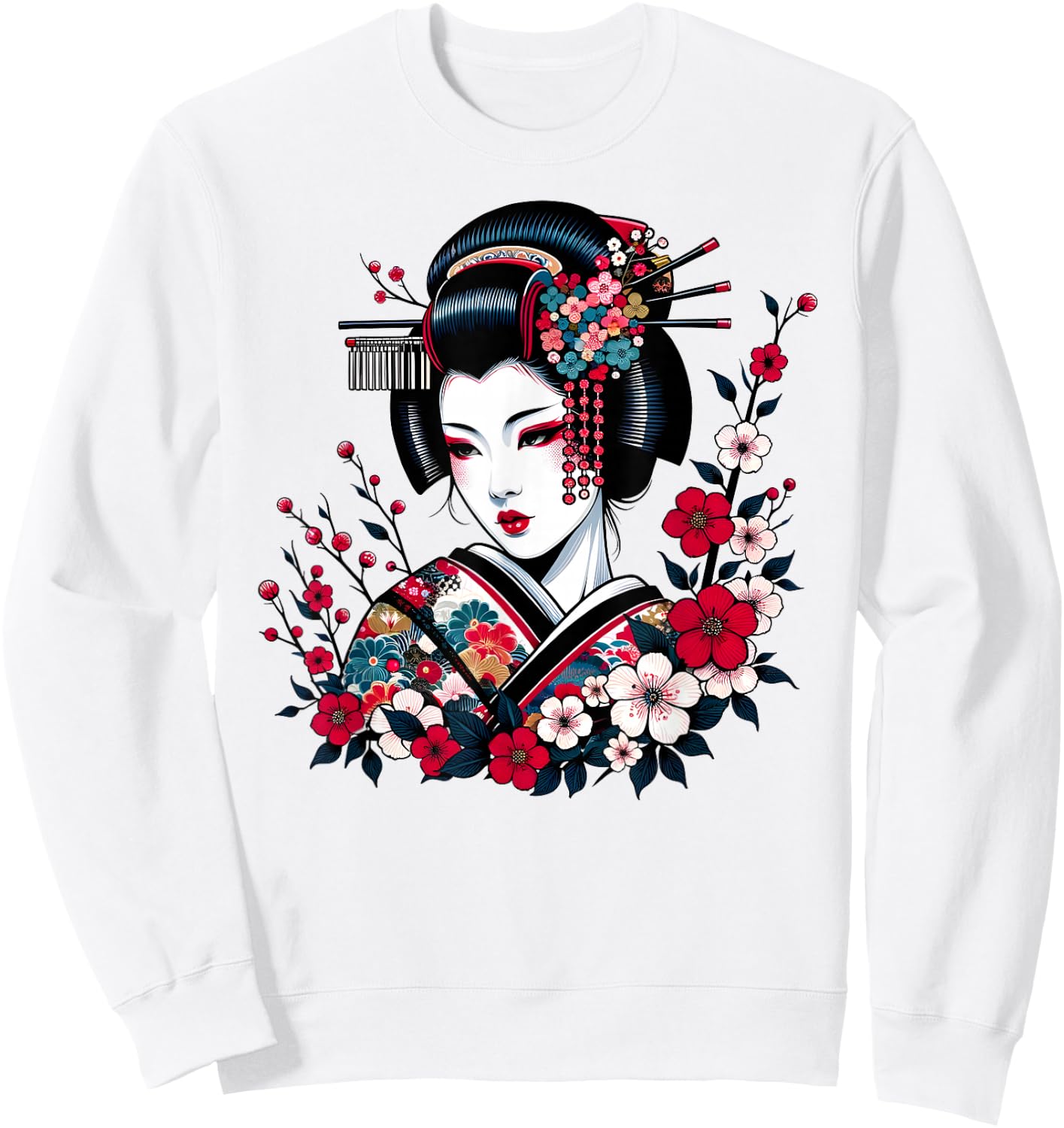 Geisha Beauty Blossom Art Traditional Japanese Culture , white, S Sweatshirt - Sweatshirt | White