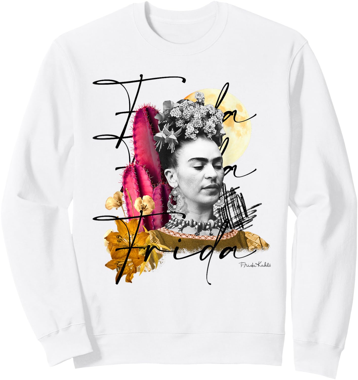 Frida Kahlo - Damen , Weiß, S, Kurzarm, Klassisch, Kunst, Asymmetrisch Sweatshirt - Sweatshirt | White