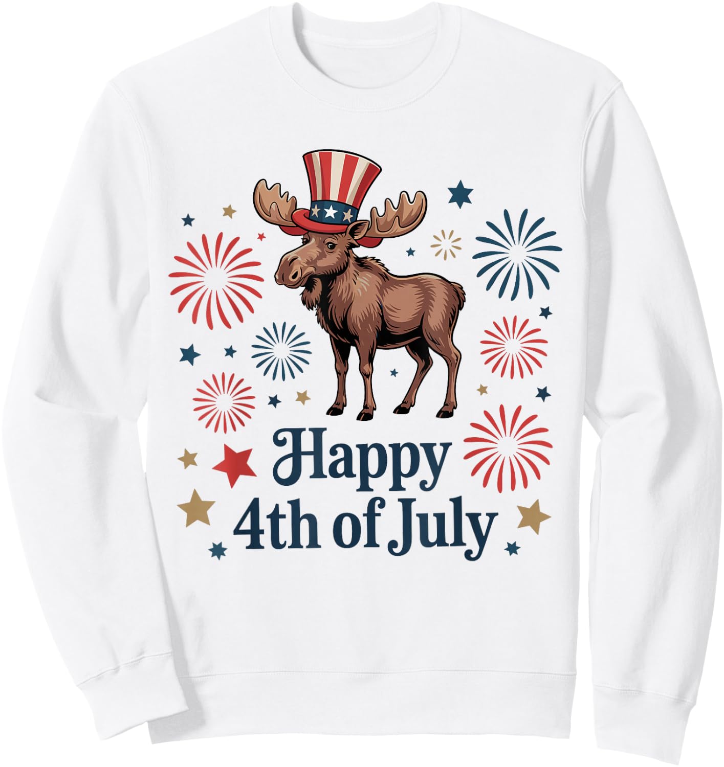 Happy 4th of July Patriotic Moose Animals Lovers Fireworks Sweatshirt - Sweatshirt | White