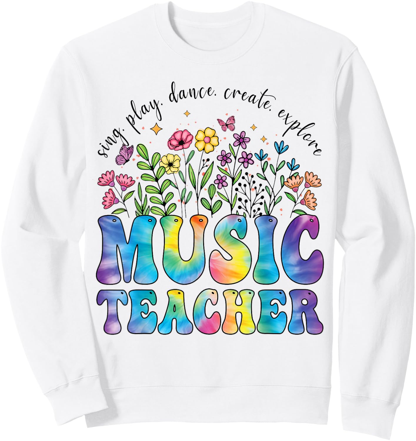 Music Teacher Sing Play Dance School Musicians Tie Dye Women Kids Sweatshirt - Sweatshirt | White