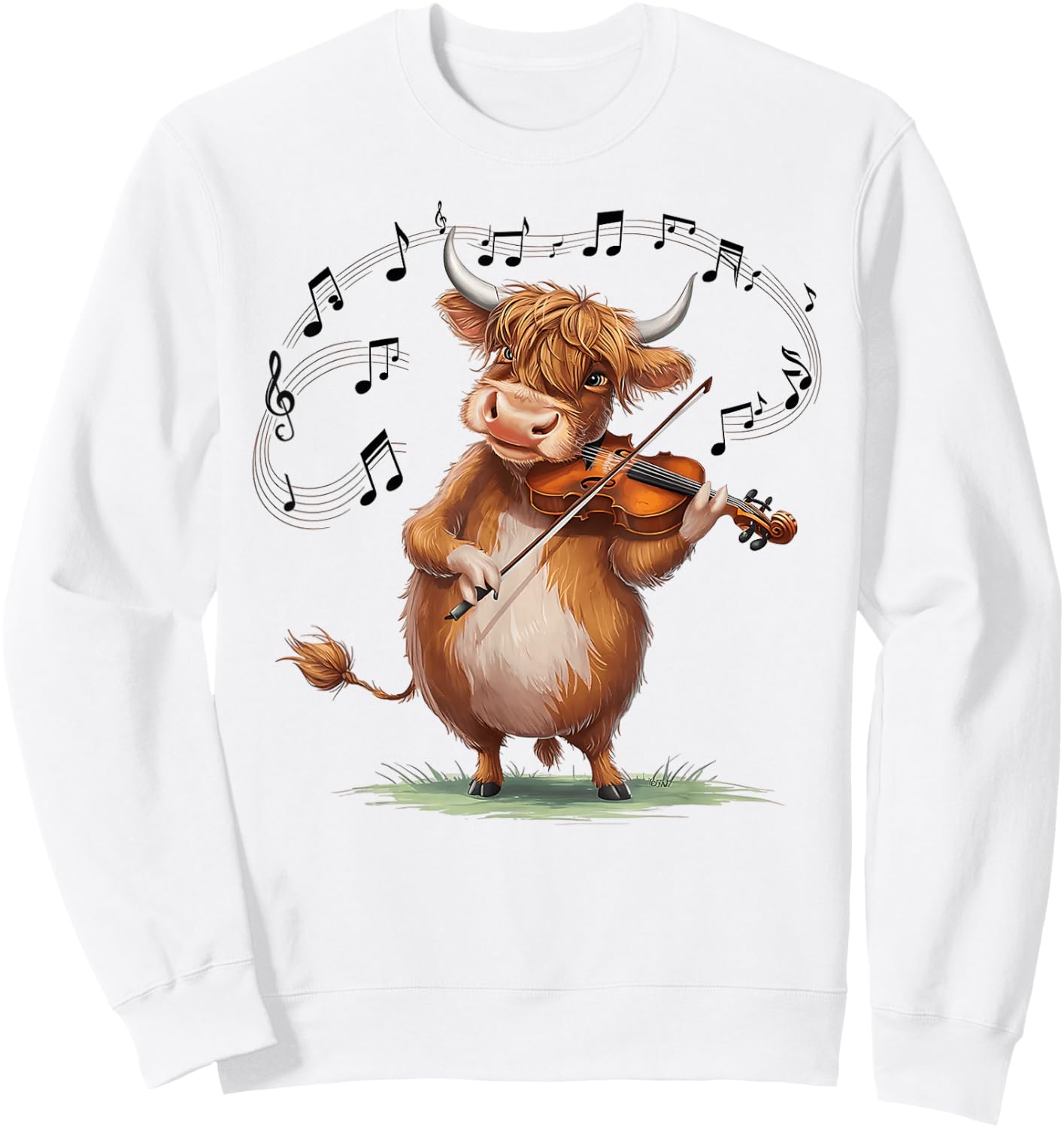 Funny Musician Violinist Cute Highland Cow Playing Violin Sweatshirt - Sweatshirt | White