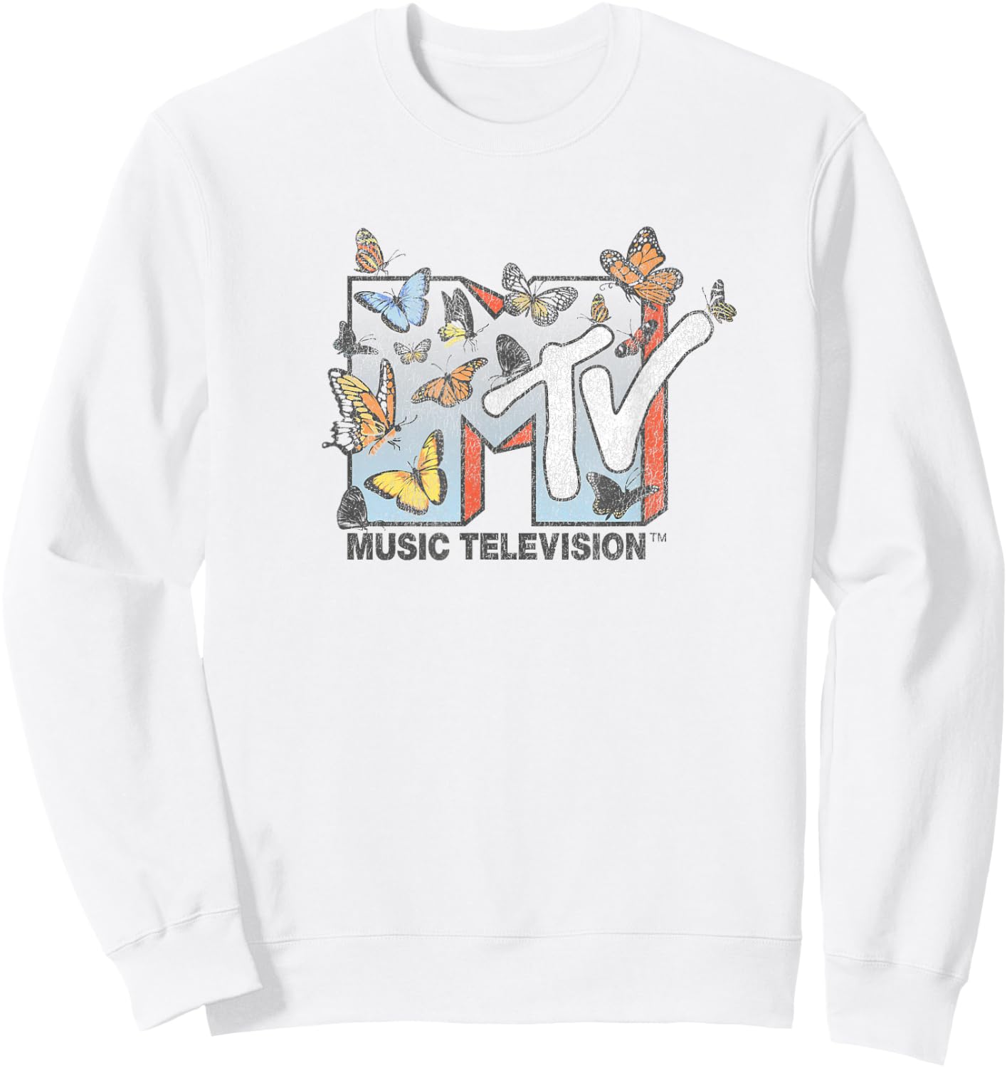 MTV Lots of Butterflies MTV Logo Small Sweatshirt - Sweatshirt | White