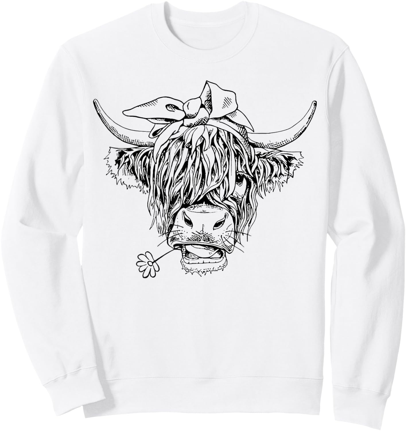Highland Cow Western Girls Bandana Highlander Cow Print Sweatshirt - Sweatshirt | White
