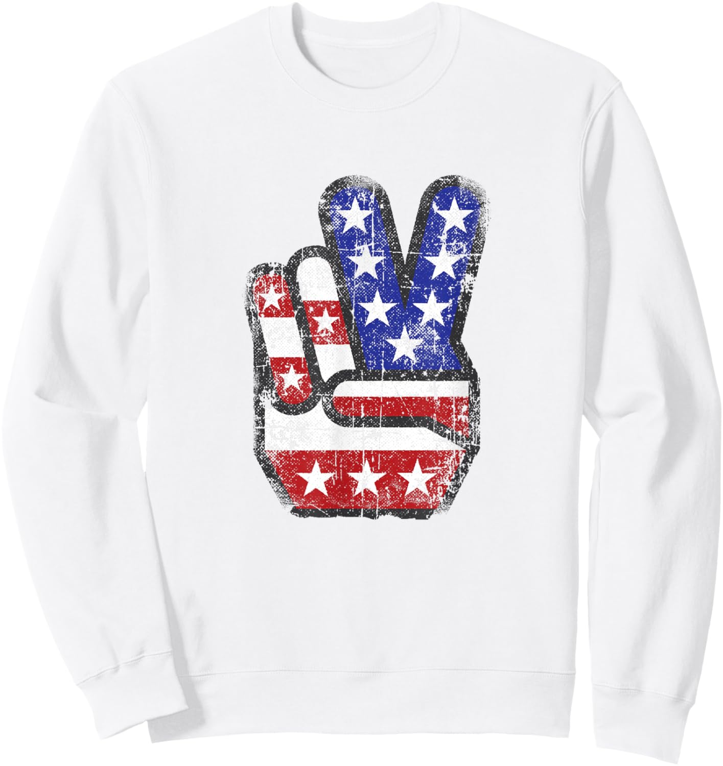 Fourth 4th of July Shirt American Flag Peace Sign Hand Sweatshirt - Sweatshirt | White