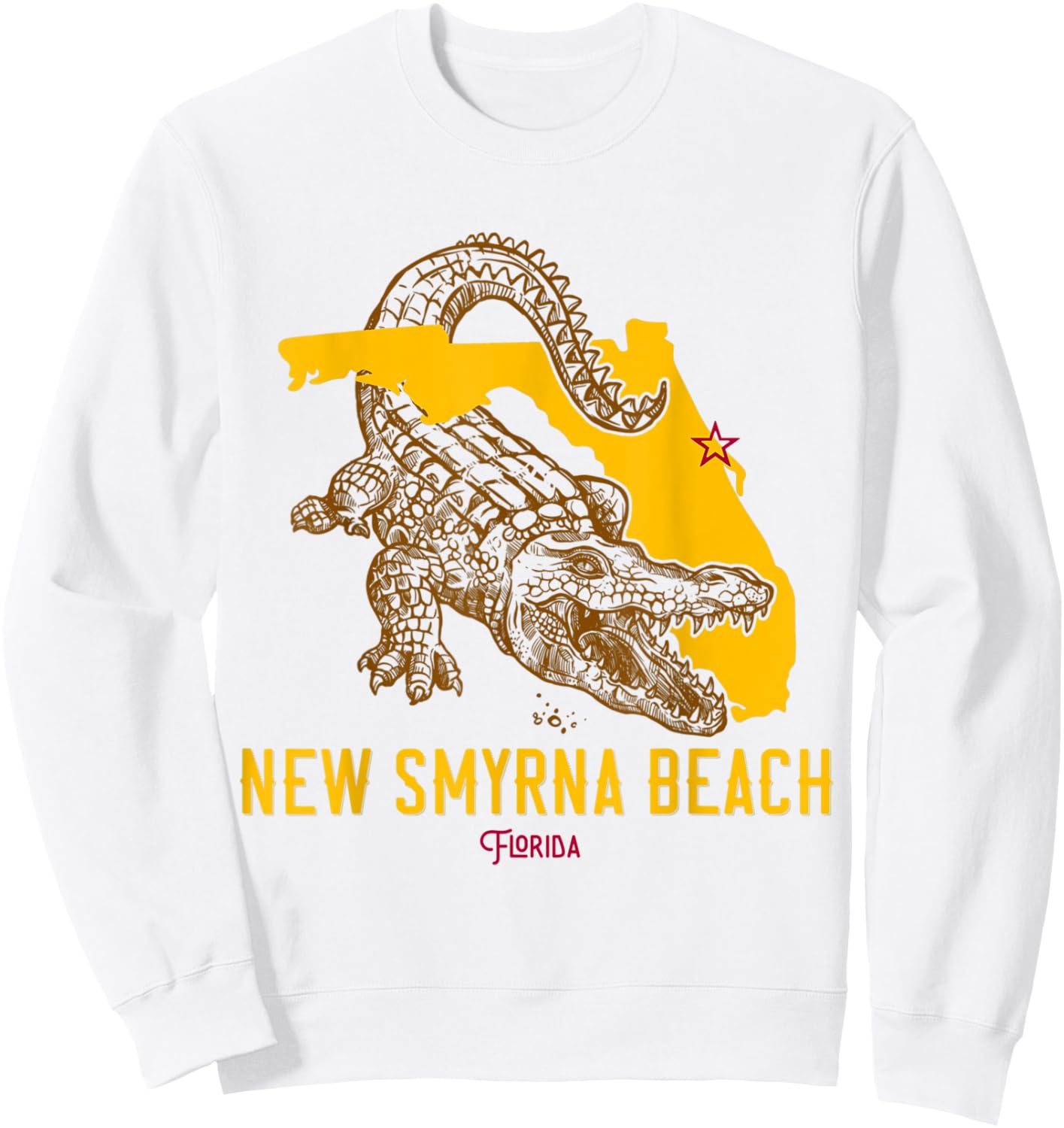 New Smyrna Beach Florida FL Aligator Vacation Surf Sunset Men Women Kids Sweatshirt - Sweatshirt | White