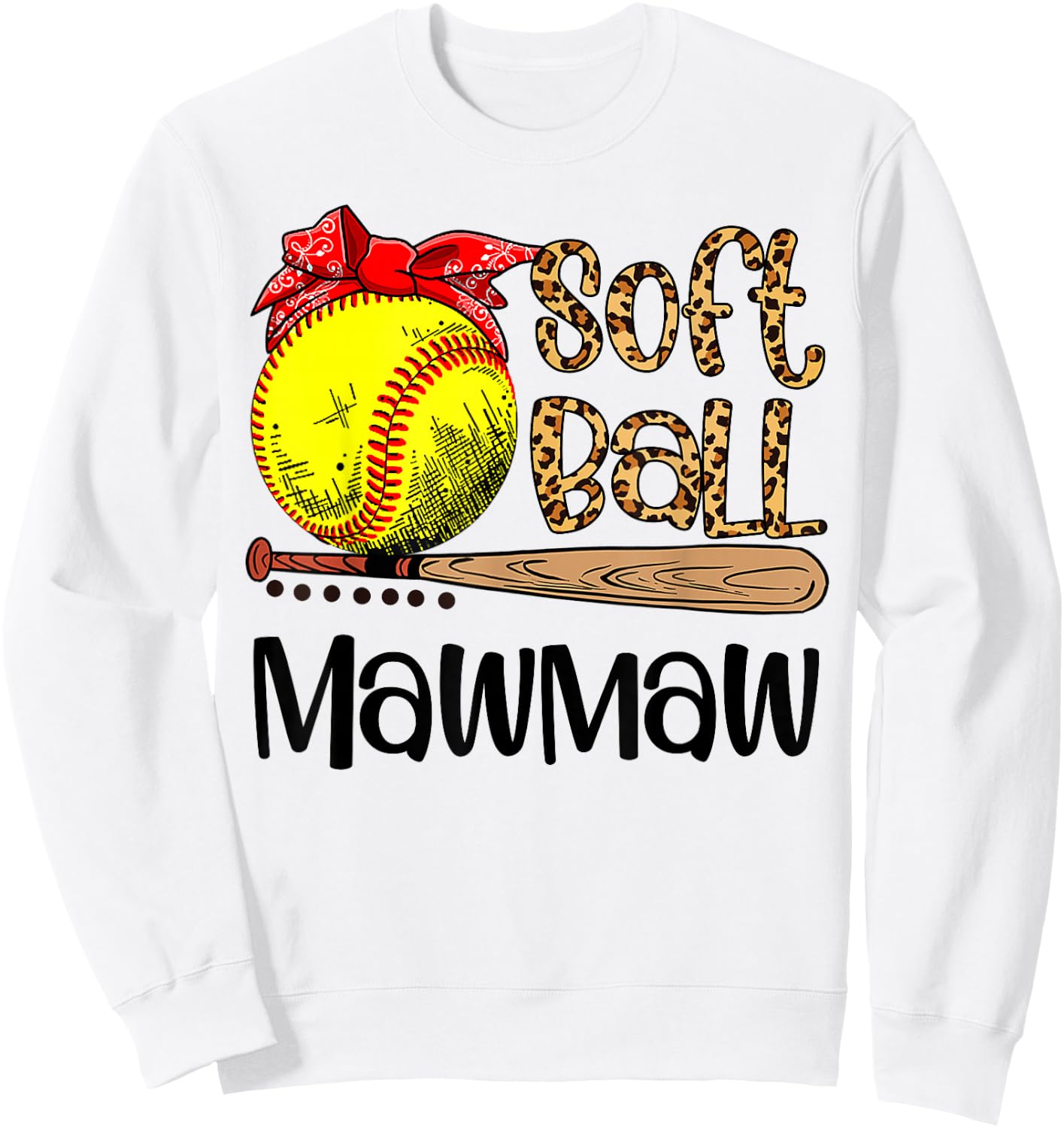 Women Mothers Day Softball Mawmaw Leopard Sweatshirt - Sweatshirt | White