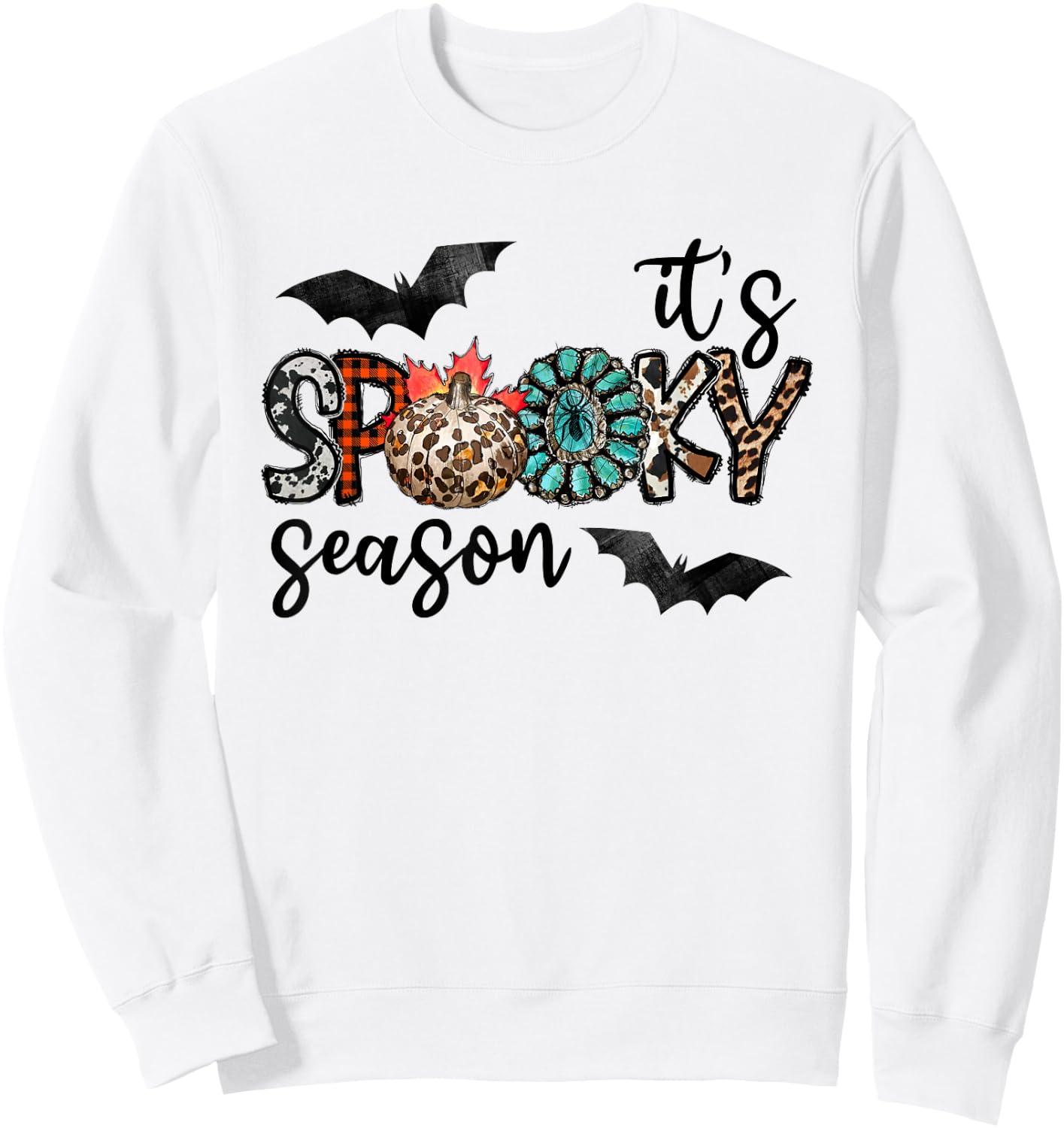 It's Spooky Season Pumpkin Leopard Sweatshirt - Sweatshirt | White