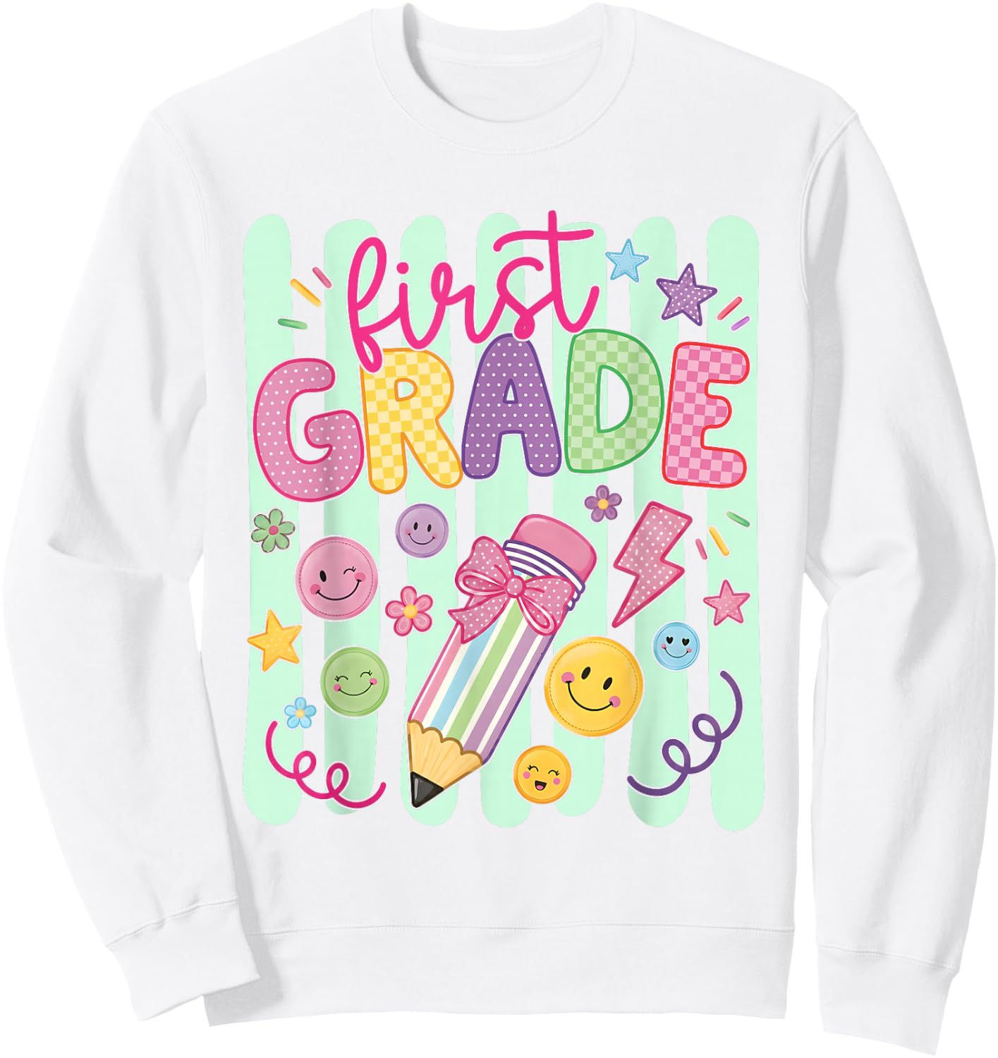Preppy First Grade Back to School Pencil Student Teacher Kid Sweatshirt - Sweatshirt | White