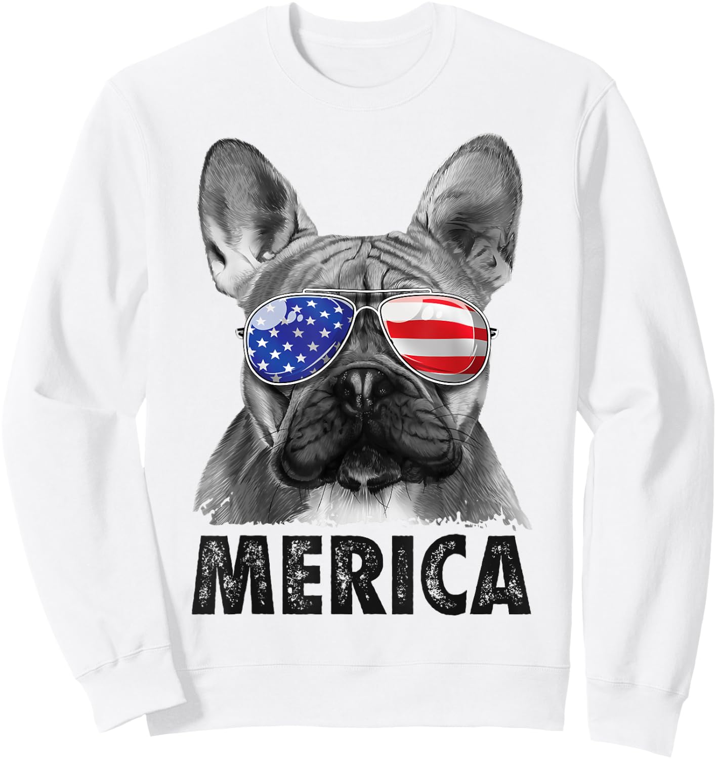 French Bulldog 4th of July Merica American Flag Sunglasses Sweatshirt - Sweatshirt | White