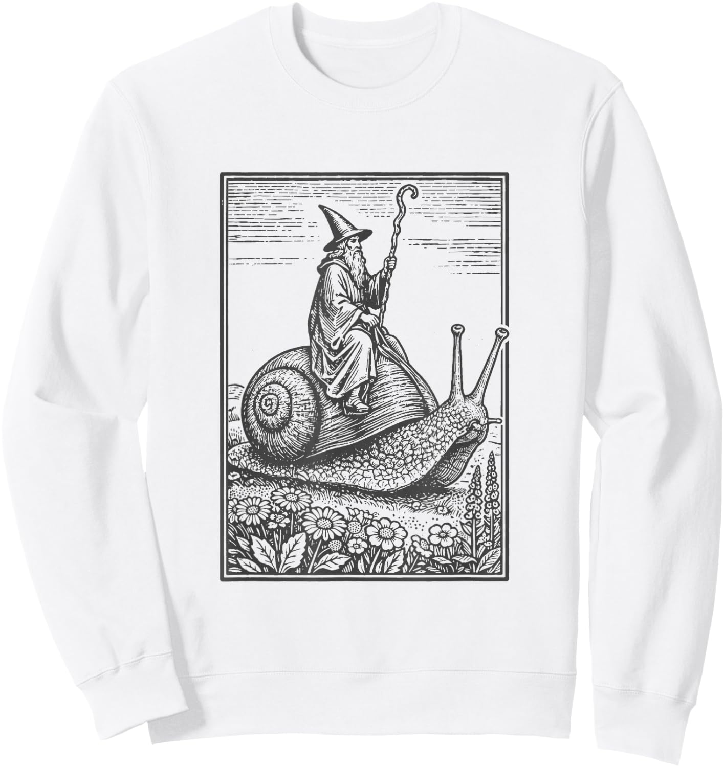 Zauberer, Magier, reitet auf Einer großen Schnecke, lustig Sweatshirt - Sweatshirt | White