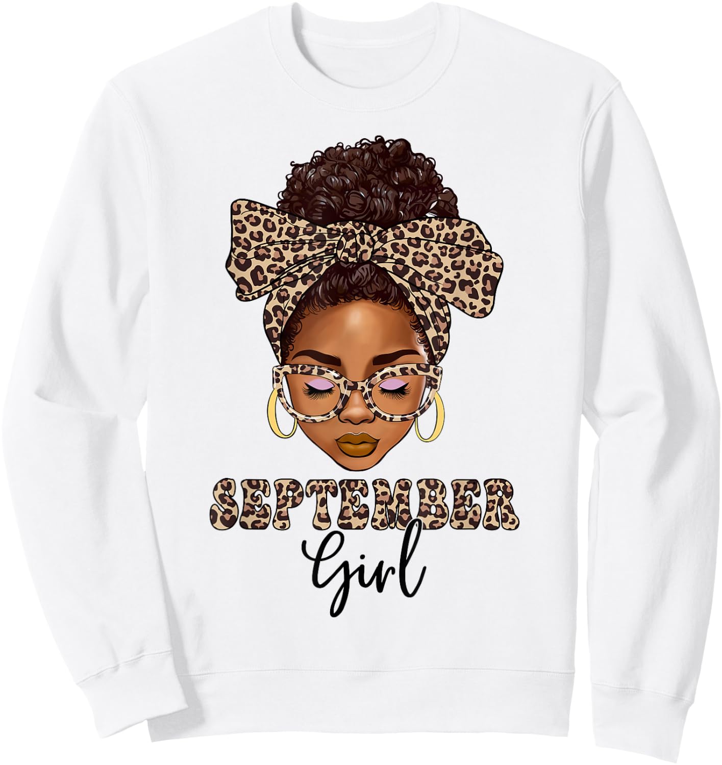 September Girls Messy Bun Leopard Black Women Birthday Sweatshirt - Sweatshirt | White