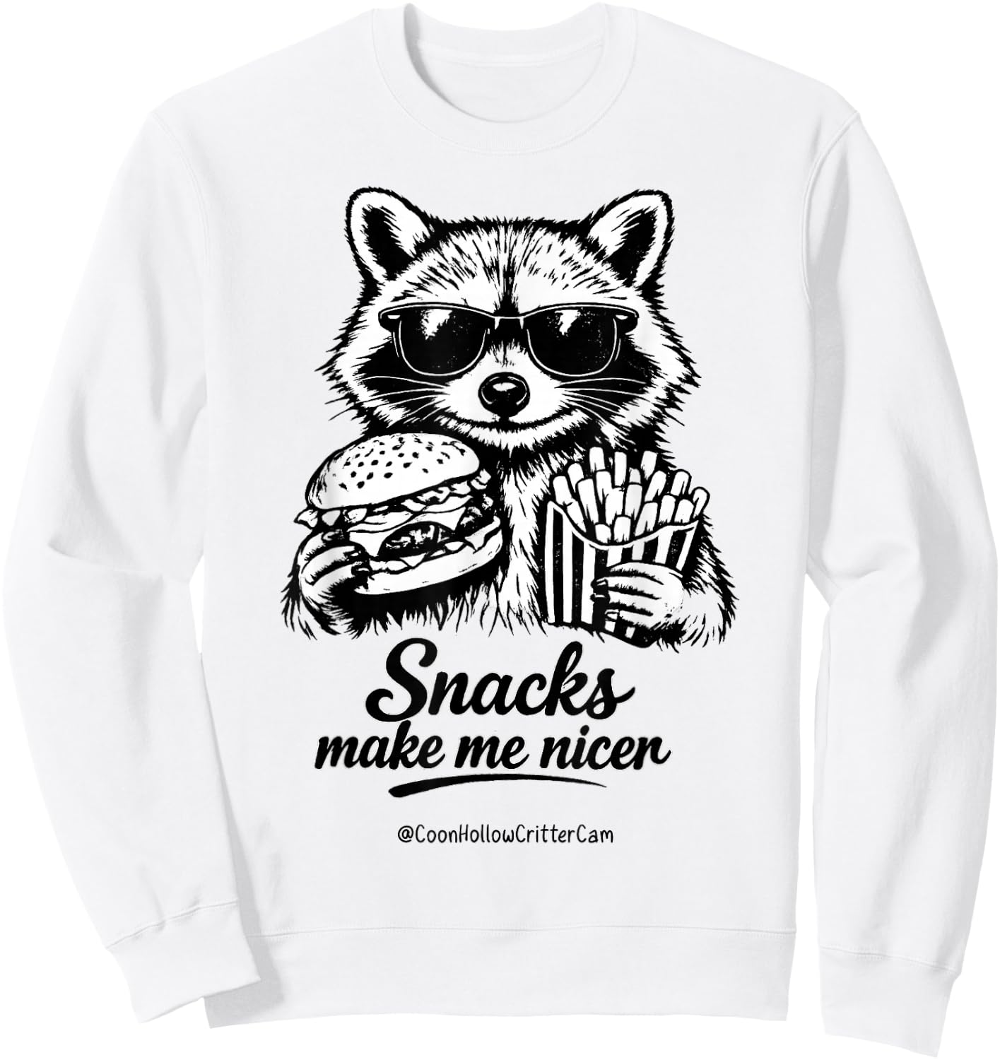 Funny Raccoon, Snacks Make Me Nicer, Feral Sweatshirt - Sweatshirt | White