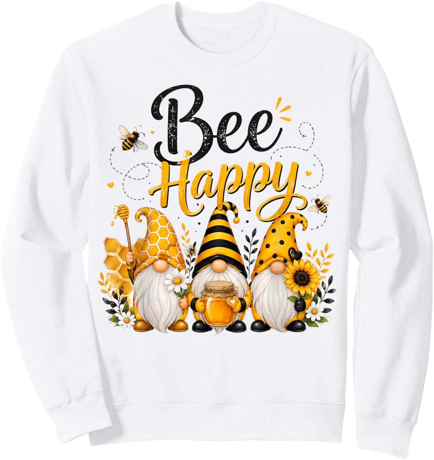 Bee Happy Gnomes with Honey Bees Cute Beekeeping Design Sweatshirt - Sweatshirt | White