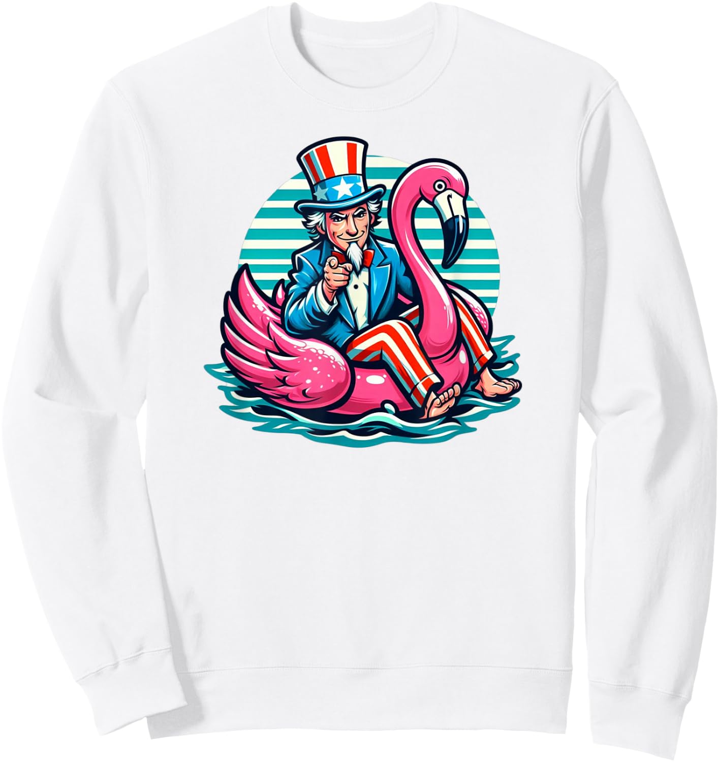 American Flamingo Float Pool Party Sweatshirt - Sweatshirt | White