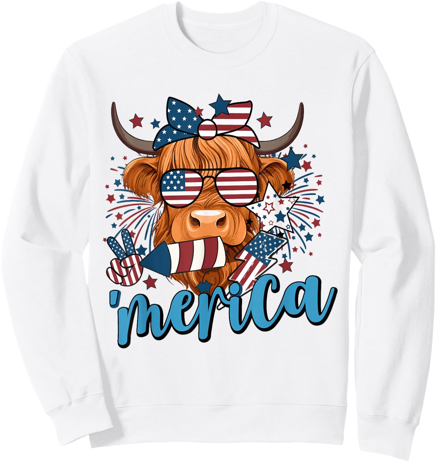 Highland Cow 4th Of July Cow Men Funny Cow Sweatshirt - Sweatshirt | White