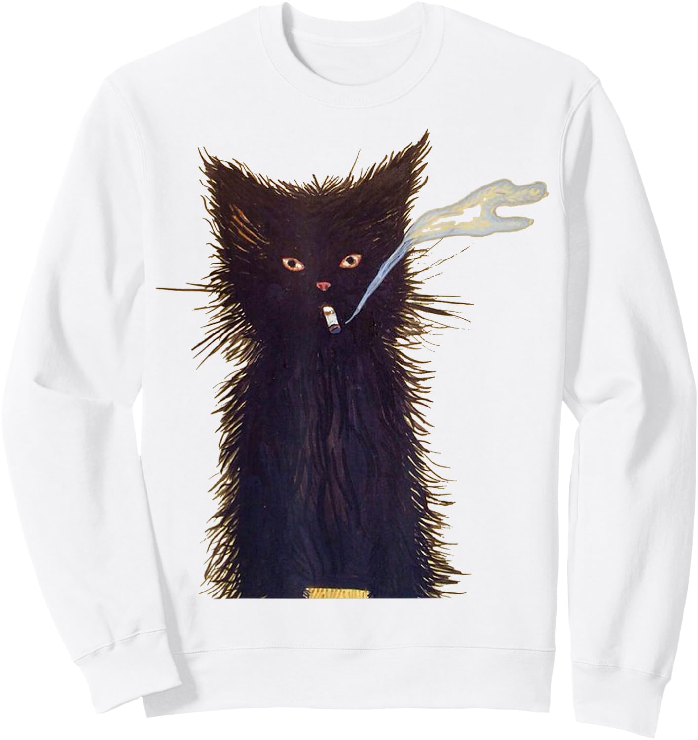 Smoking Black Cat Art Smoke Sweatshirt - Sweatshirt | White