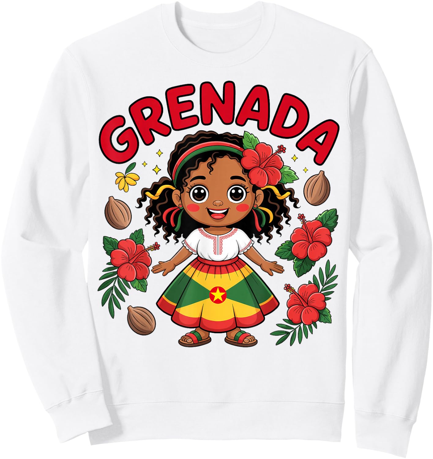 Cute Grenadian Girl in Flag Dress with Nutmeg for Kids Sweatshirt - Sweatshirt | White